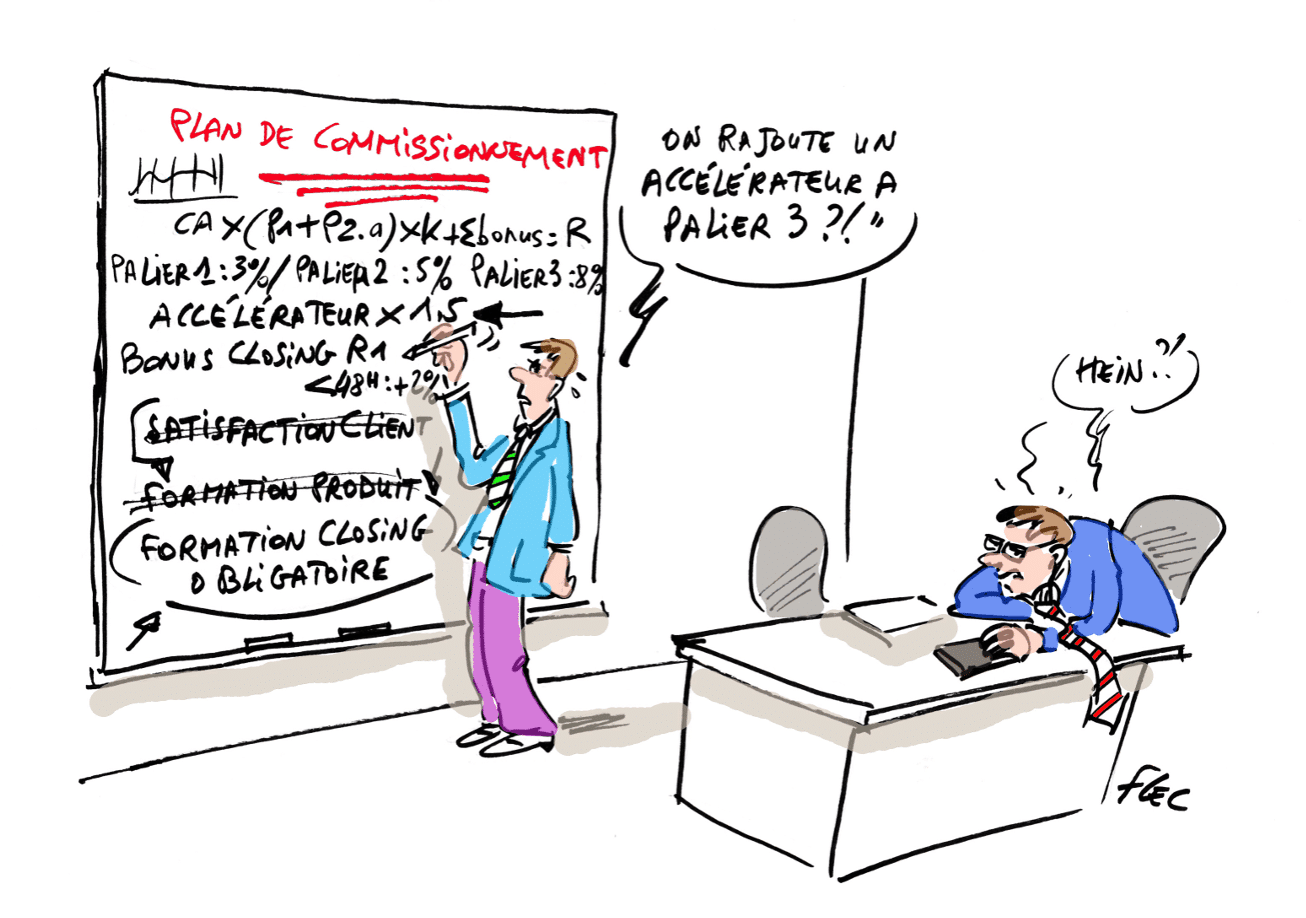 Un commercial qui court après une carotte suspendue à un bâton — plan de commissionnement commercial et démotivation des équipes